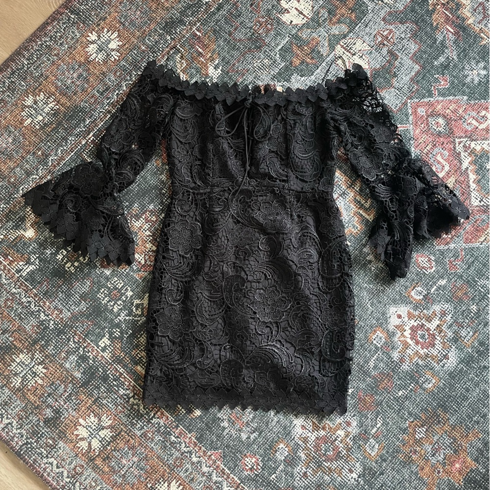 Black lace off the shoulder dress